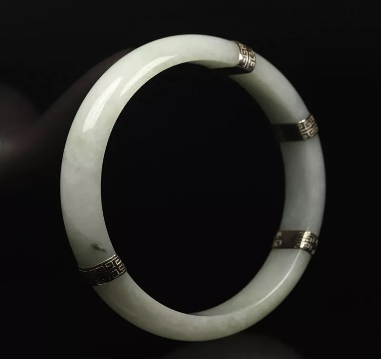VINTAGE XL Jadeite Certified Jade Bangle Sterling Silver Clips Size 64mm Unique Jade Piece! L456 - JazzyJewelbyAmina 