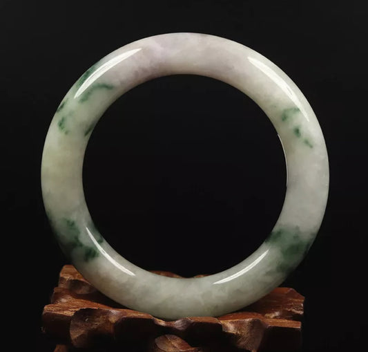 VINTAGE Medium Jadeite White Lavender Jade Bangle Round Princess Cut Size 57mm G404 - JazzyJewelbyAmina 
