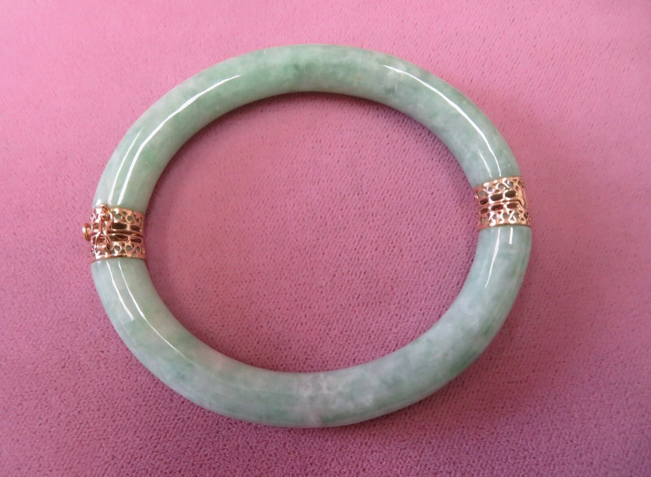 VINTAGE Vtg 14K Yellow Gold Hinge Jade Bangle 7"Fine Jade Piece