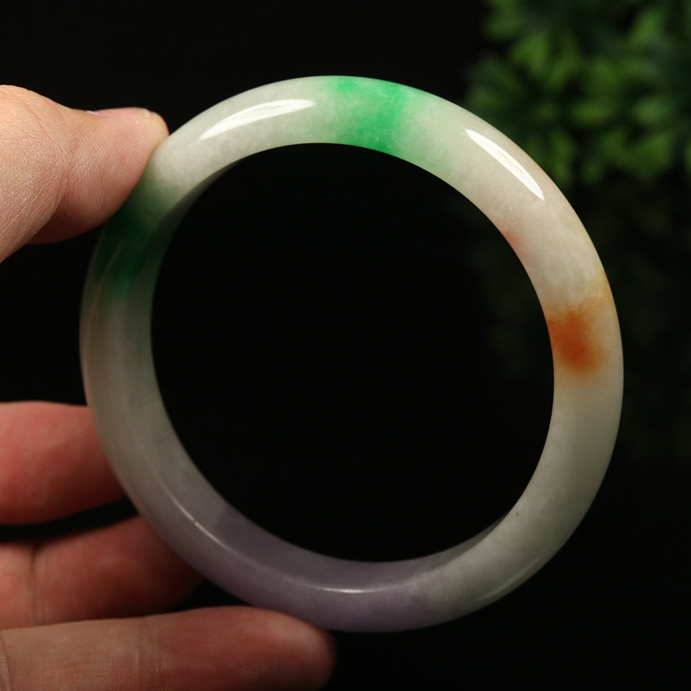 VINTAGE Large Jadeite Green/Brown/Lavender Jade Bangle-Unique Multi-Color Jade F829 - JazzyJewelbyAmina 