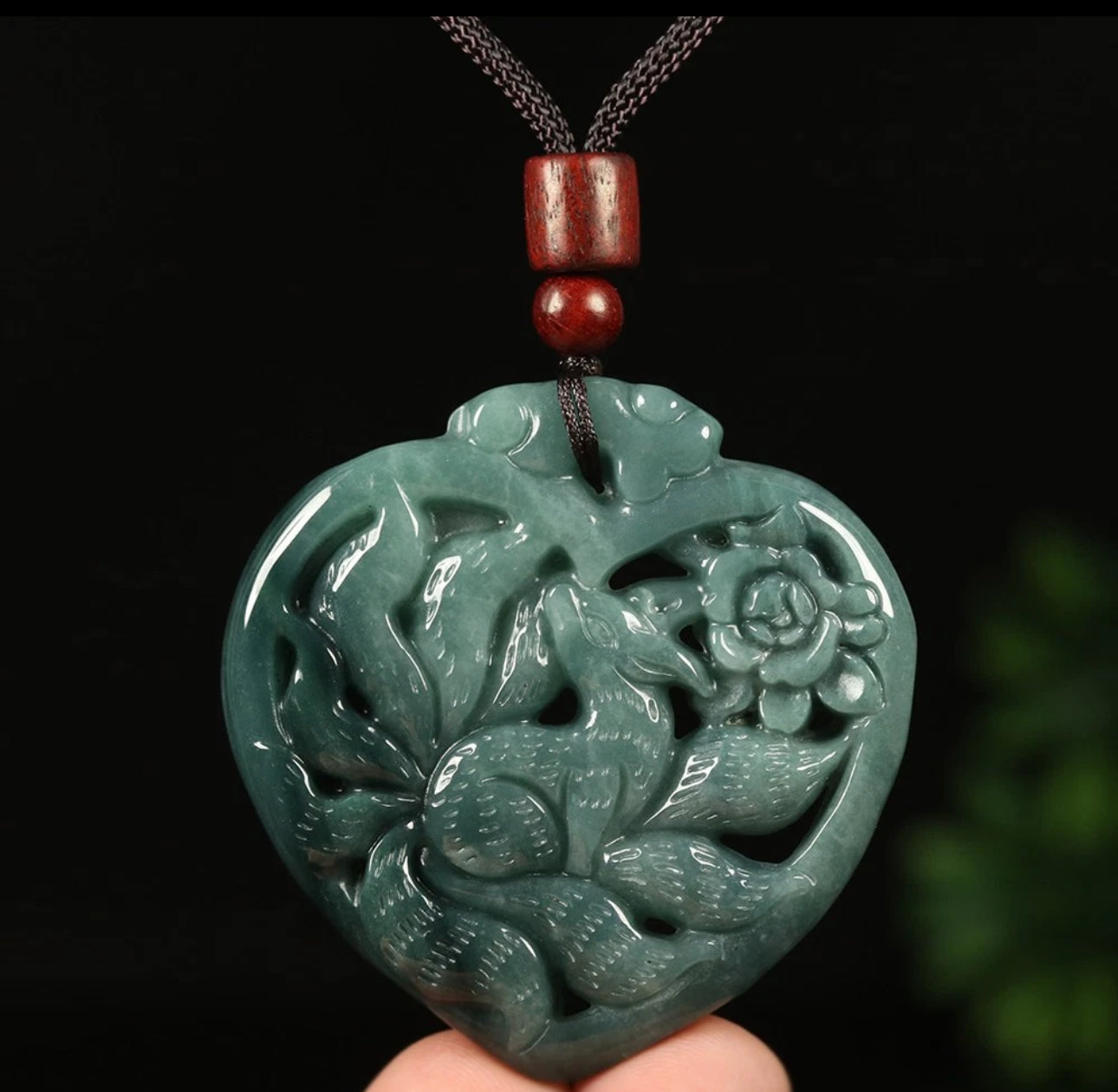 VINTAGE Jadeite Green Jade Pendant Nine Tail Fox - Certified G837