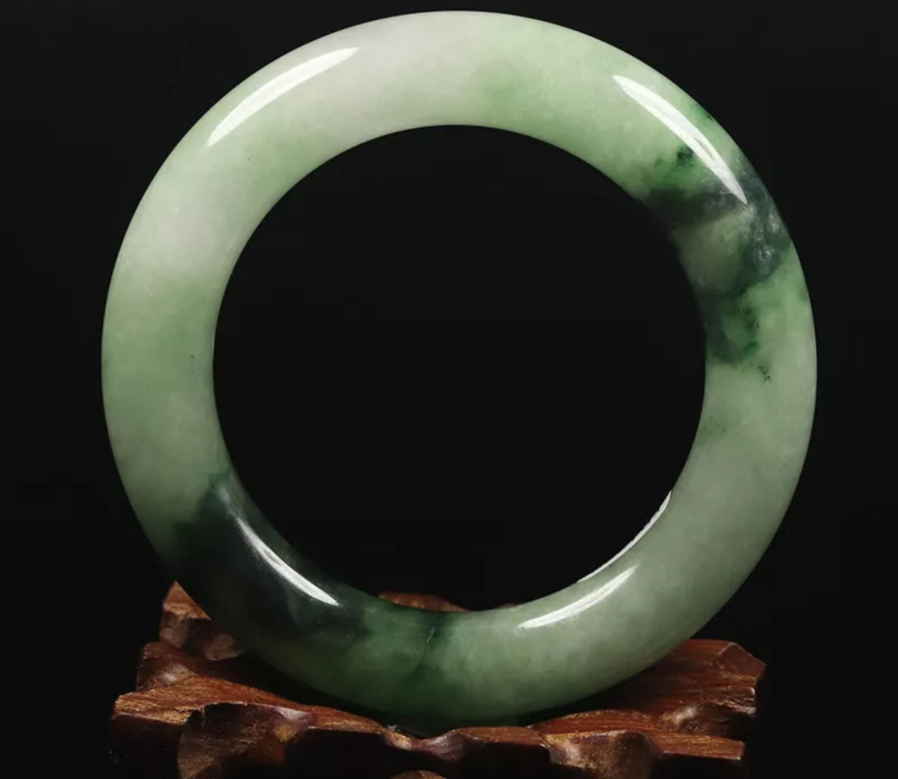 VINTAGE Small Jadeite Green Jade Bangle Round Princess Cut Size 55mm O613 - JazzyJewelbyAmina 
