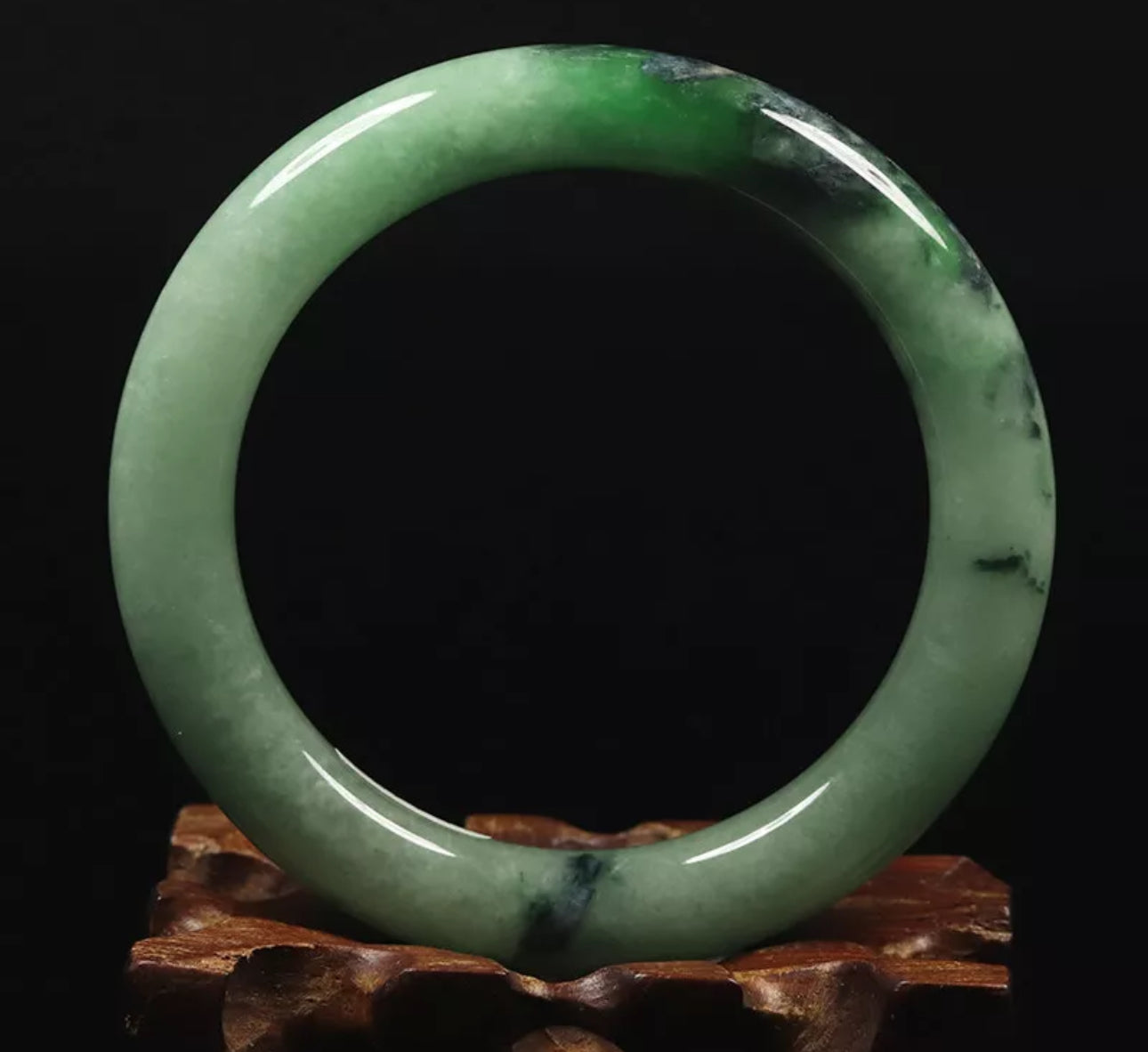 VINTAGE Small Jadeite Green Jade Bangle Size 56mm Round Princess Cut O907 - JazzyJewelbyAmina 
