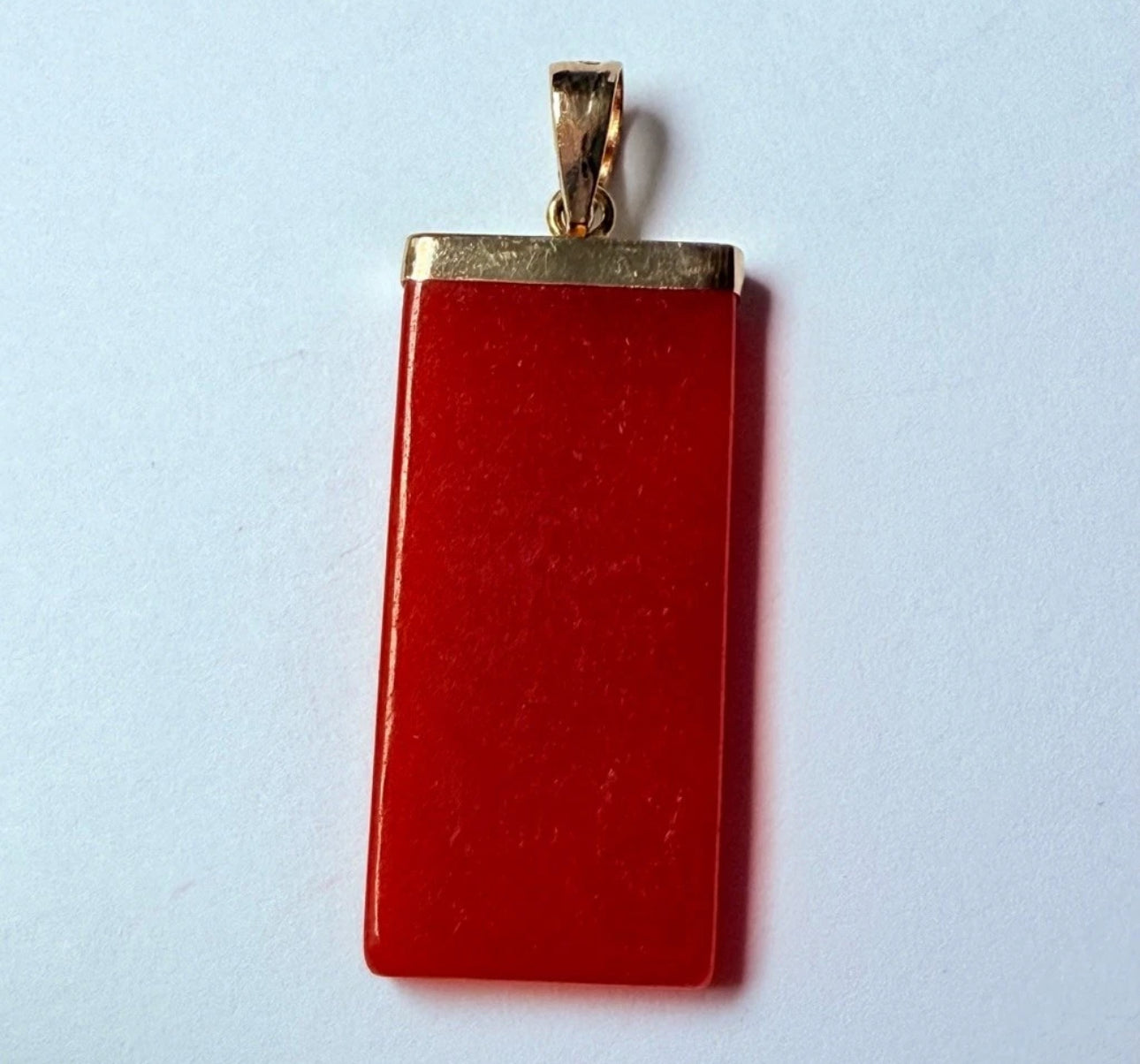 VINTAGE 14K Yellow Gold Red Jade Pendant “Happiness”
