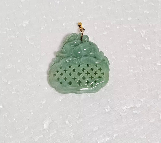 VINTAGE Jade Green 14K Solid Gold Bail - Pixiu Dragon Unique Fine Gold Jade - JazzyJewelbyAmina 