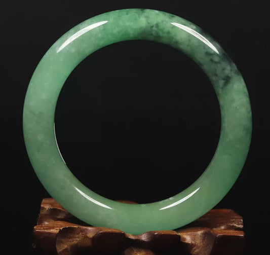 VINTAGE Small Jadeite Green Jade Bangle-Round Princess Chunky Cut Size 56mm M585 - JazzyJewelbyAmina 