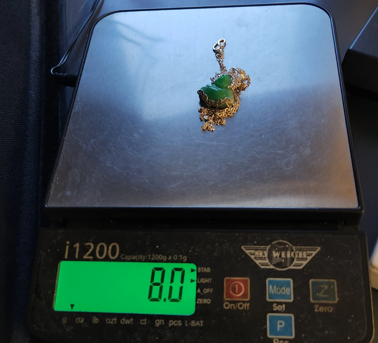 VINTAGE Jade Green Buddha w/ Crystals 925 Sterling Silver Bail (comes w/ cable chain) - JazzyJewelbyAmina 