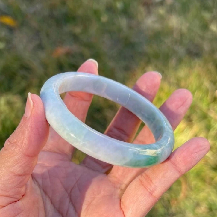 VINTAGE GIA Certified Green/Lavender Jade Bangle Size 56 mm J453 - JazzyJewelbyAmina 