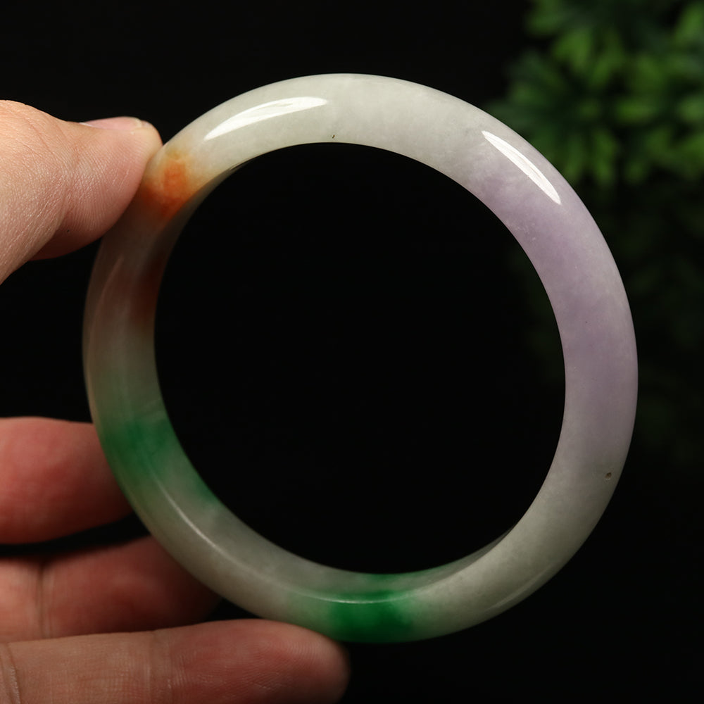 VINTAGE Large Jadeite Green/Brown/Lavender Jade Bangle-Unique Multi-Color Jade F829 - JazzyJewelbyAmina 