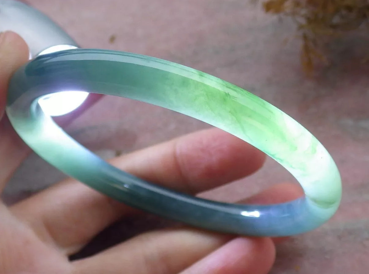 VINTAGE Medium Jadeite Green Jade Bangle Certified Size 58.5mm Round Princess Cut S796 - JazzyJewelbyAmina 