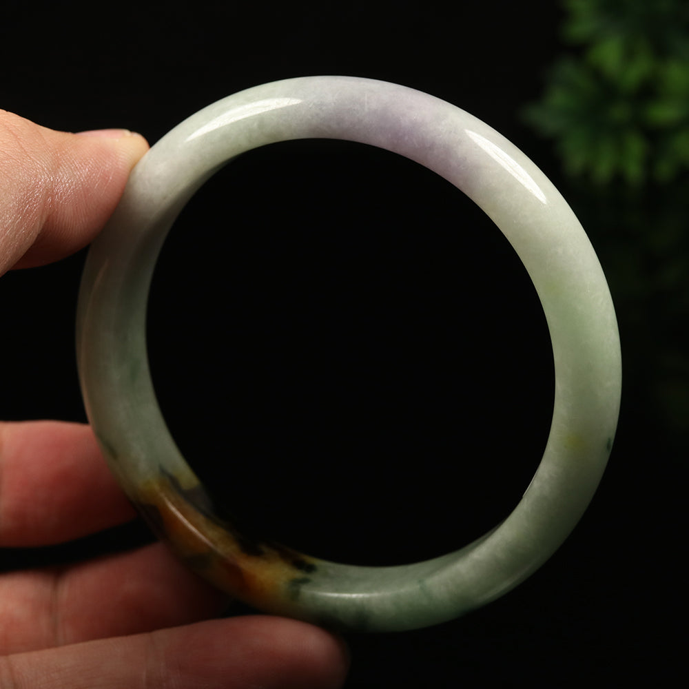 VINTAGE Large Jadeite Green/Brown/Lavender Jade Bangle Size 63mm J845 - JazzyJewelbyAmina 