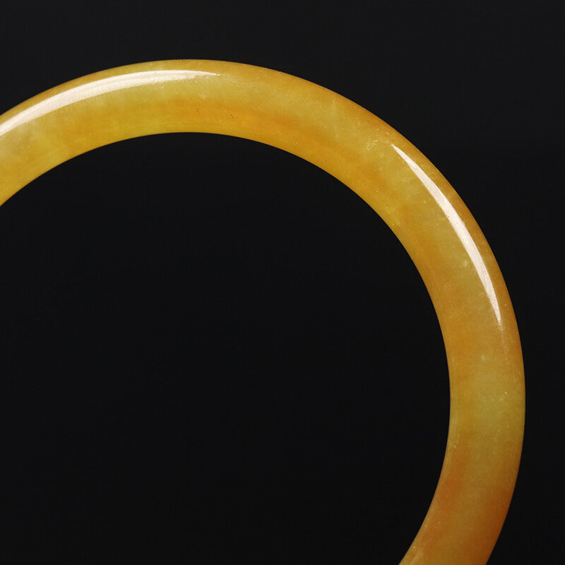VINTAGE Large Jadeite Brown/Yellow Jade Bangle - Round Princess Cut Size 62mm J410