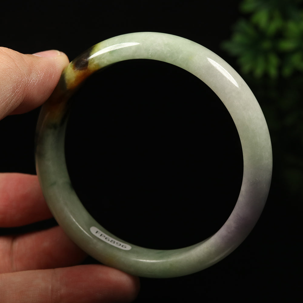 VINTAGE Large Jadeite Green/Brown/Lavender Jade Bangle Size 63mm J845 - JazzyJewelbyAmina 