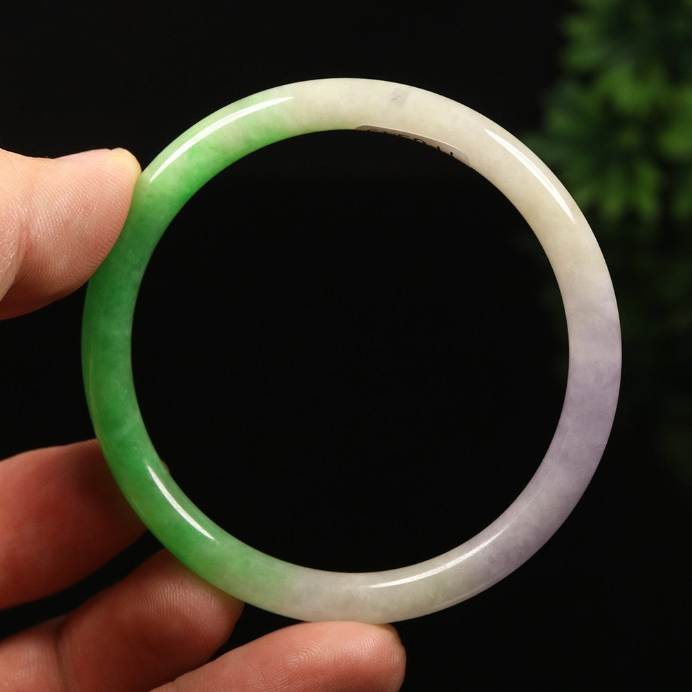 VINTAGE XS Jadeite Green/Lavender Jade Bangle Size 54 mm Round Princess Cut D151 - JazzyJewelbyAmina 