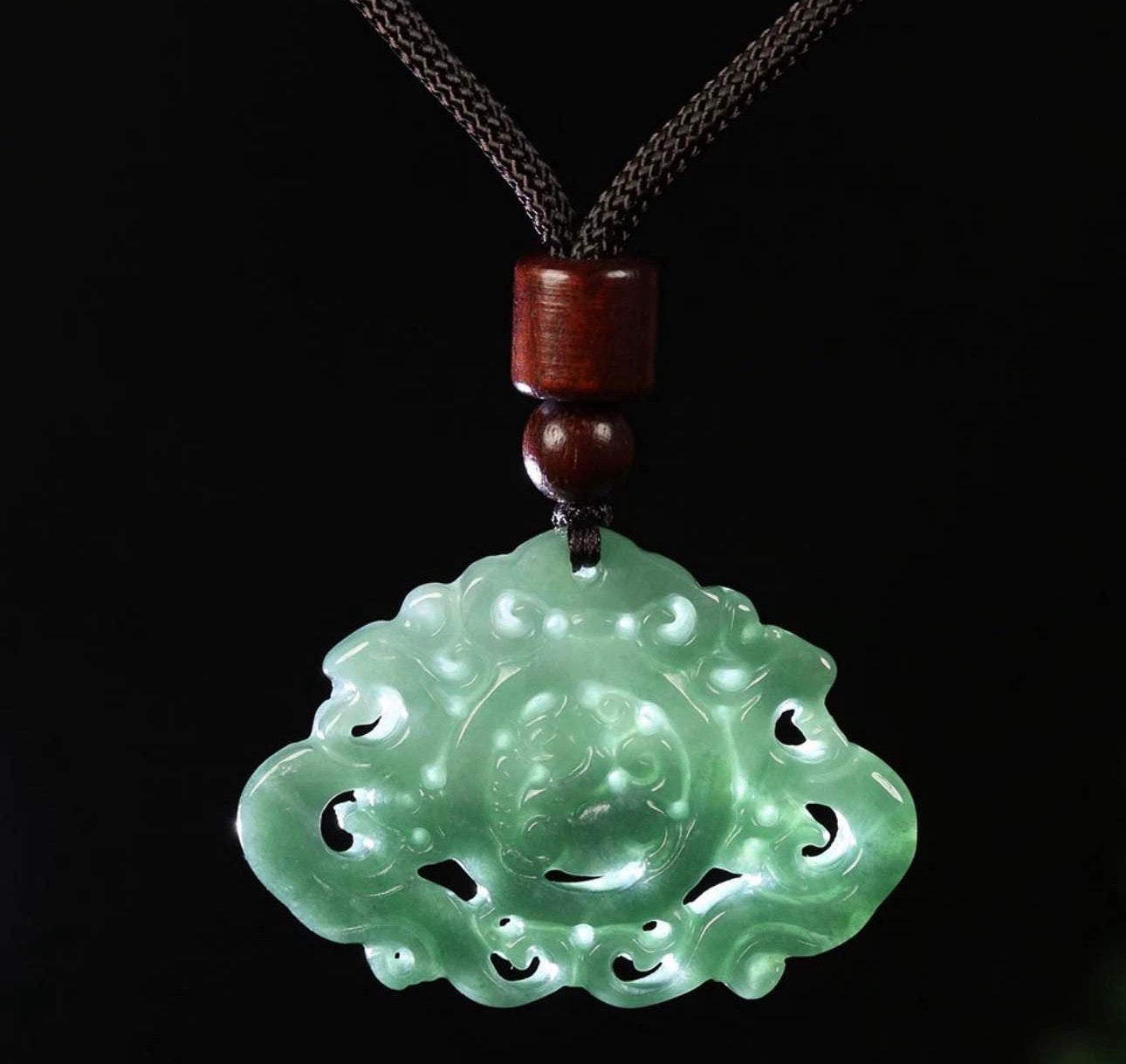 VINTAGE Certified Grade A Green 100% Natural Jadeite Jade Pendant Dragon Phoenix F915 - JazzyJewelbyAmina 