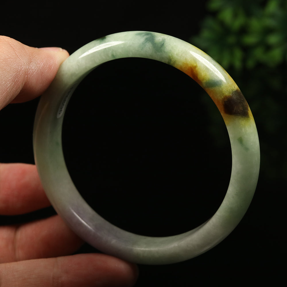 VINTAGE Large Jadeite Green/Brown/Lavender Jade Bangle Size 63mm J845 - JazzyJewelbyAmina 