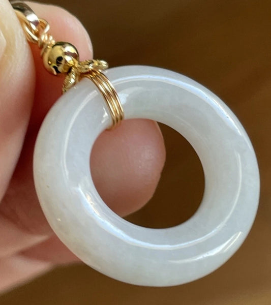 VINTAGE Jadeite Green Jade Round Pi Pendant - Pale Green Y15