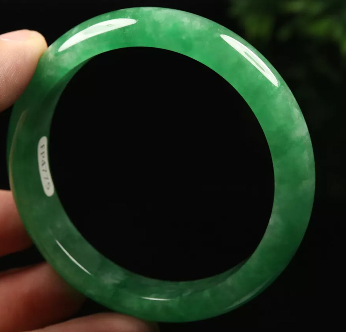 VINTAGE Medium Jadeite Green Jade Bangle Size 57mm Round Princess Cut N603 - JazzyJewelbyAmina 