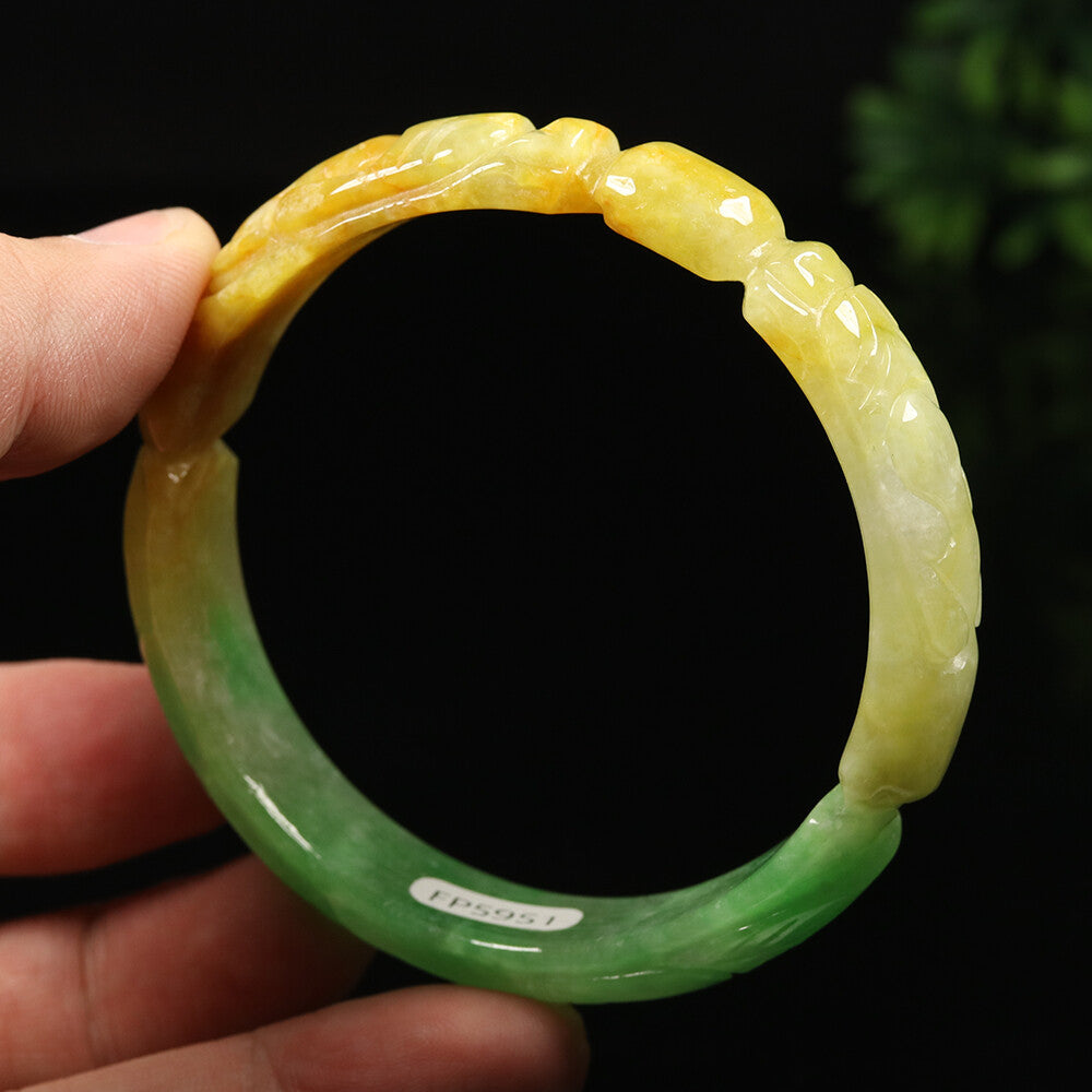 VINTAGE Large Jadeite Brown/Emerald Green Handcarved Dragon Phoenix Size 60mm J955