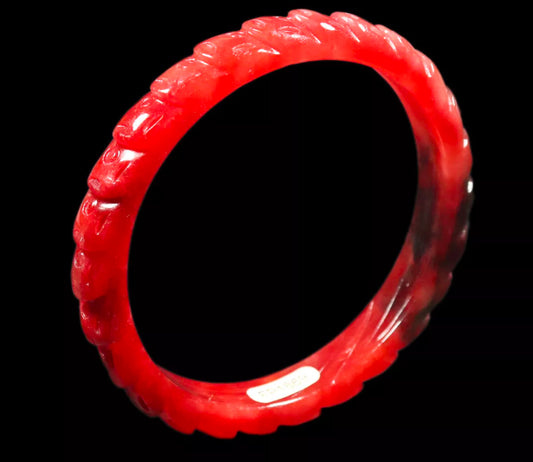 VINTAGE XL Jadeite Red/Black Jade Bangle Hand Carved Size 65mm M791 - JazzyJewelbyAmina 