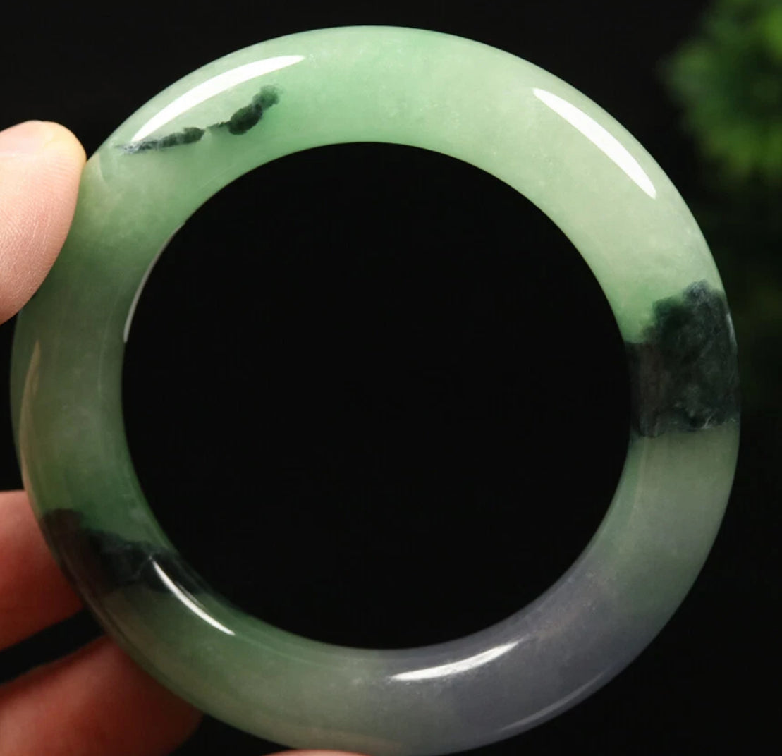 VINTAGE Small Jadeite Green/Black and Hint of Lavender Size 55 mm Round Princess Cut A679 - JazzyJewelbyAmina 