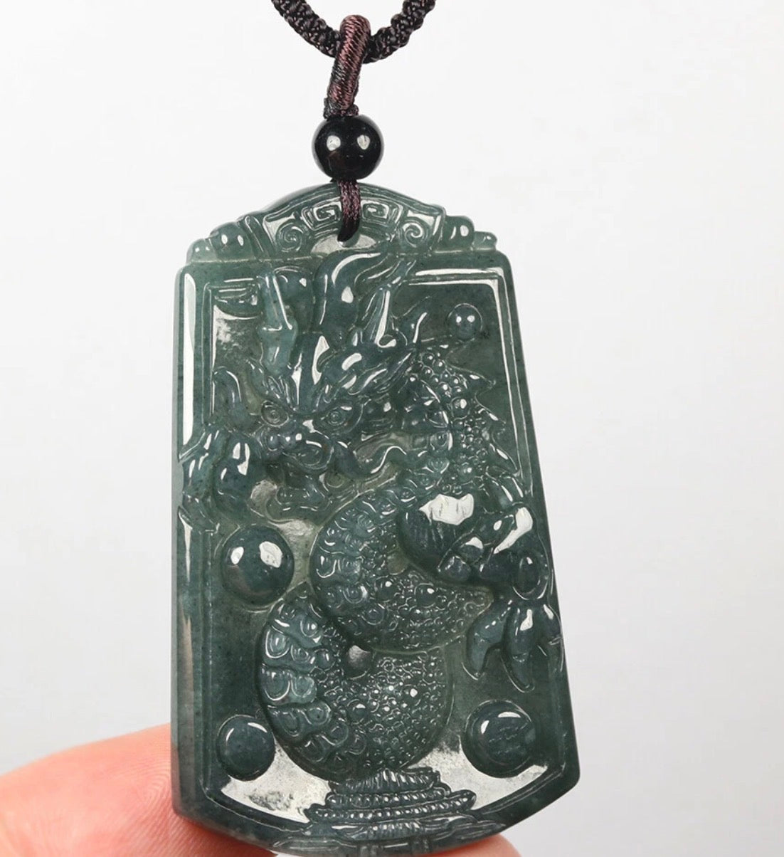 VINTAGE Oil Green Icy Jade Handcarved Dragon Pendant U719