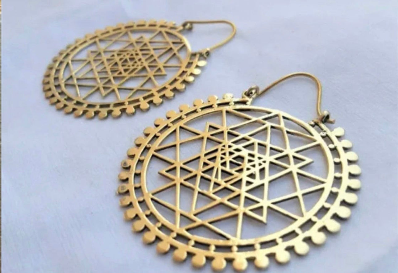 Handmade BOHO Brass Pyramid Large Round Drop Earrings - JazzyJewelbyAmina 