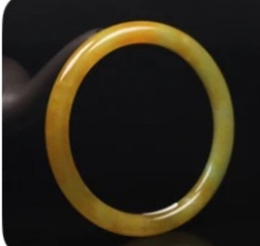 VINTAGE Large Jadeite Brown/Yellow Jade Bangle - Round Princess Cut Size 62mm J410