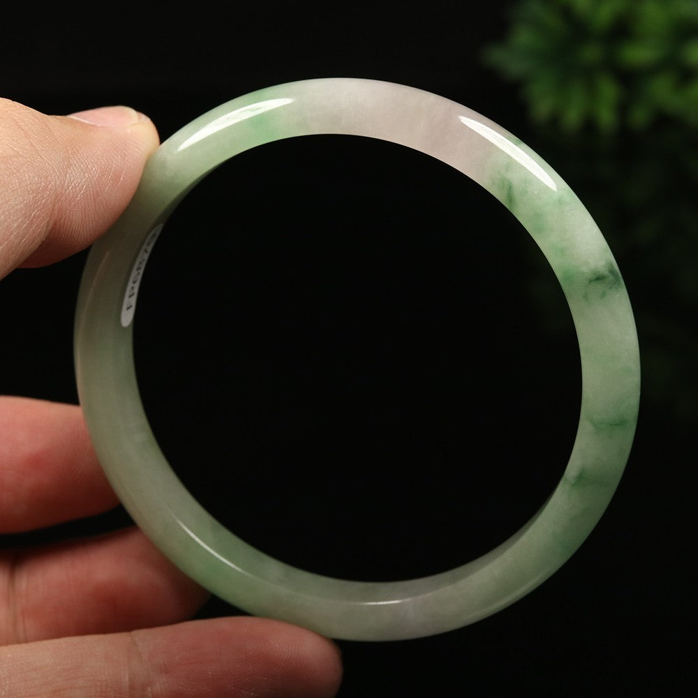VINTAGE Lathe Jadeite Green Jade Bangle Size 59mm. Hint of Lavender! A811 - JazzyJewelbyAmina 