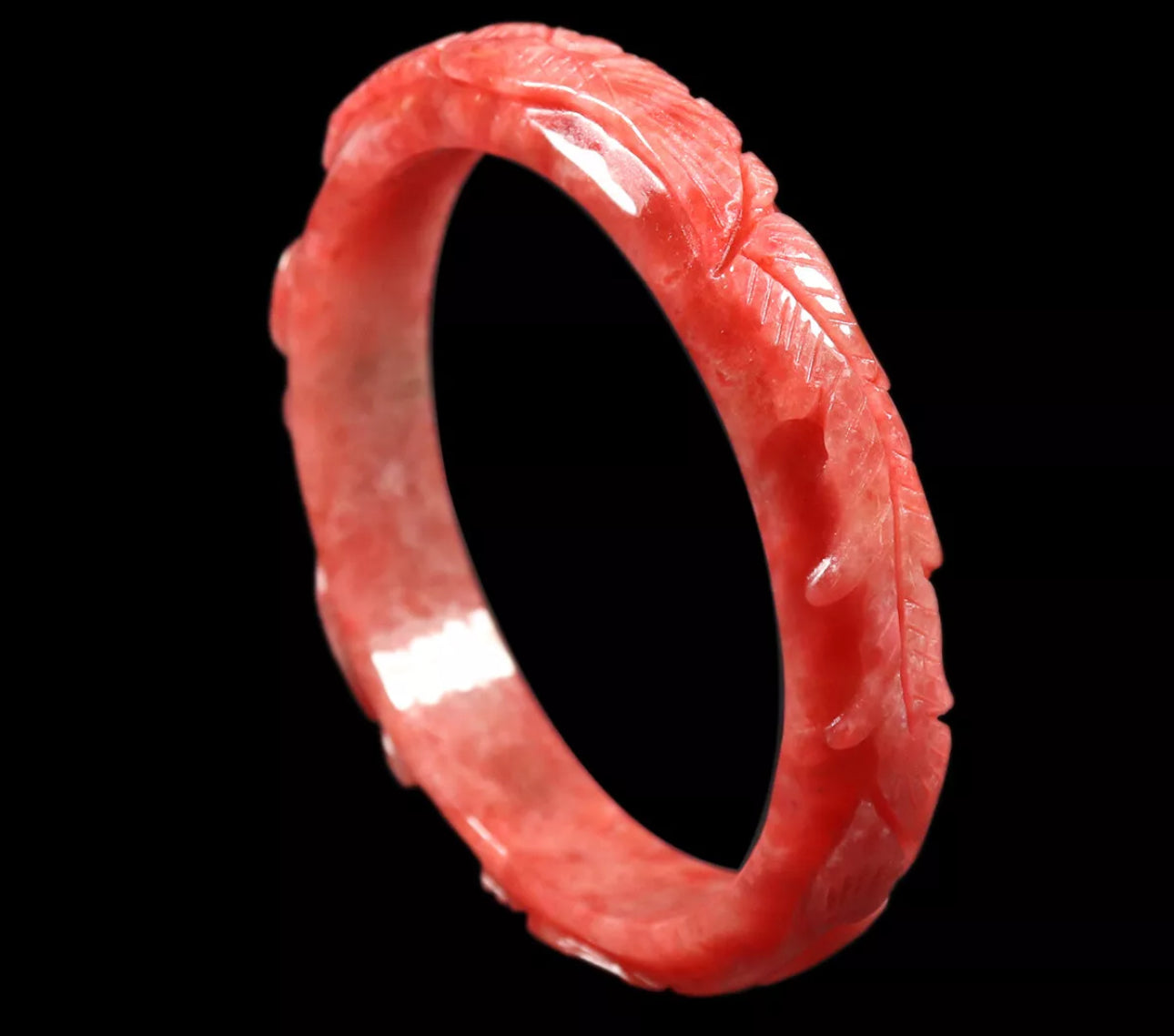 VINTAGE Large Jadeite Red Jade Bangle Hand Carved Dragon Phoenix Size 62mm D433 - JazzyJewelbyAmina 