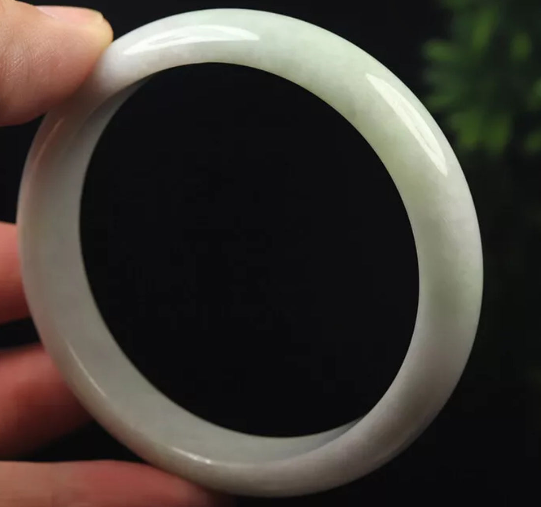 VINTAGE Large Jadeite Green Lavender Jade Bangle Certified Grade A - 100% Natural L841 - JazzyJewelbyAmina 