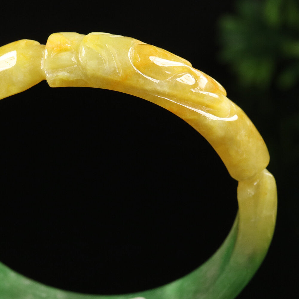 VINTAGE Large Jadeite Brown/Emerald Green Handcarved Dragon Phoenix Size 60mm J955