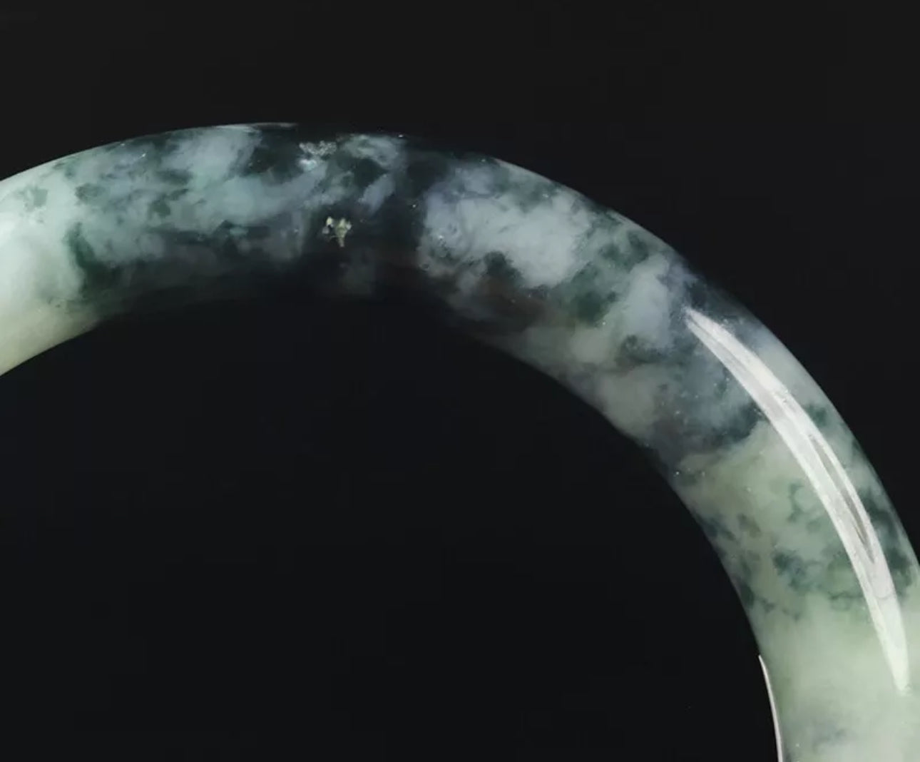 VINTAGE Medium Jadeite Green Black Jade Size 57mm S557 Round Princess Cut - JazzyJewelbyAmina 