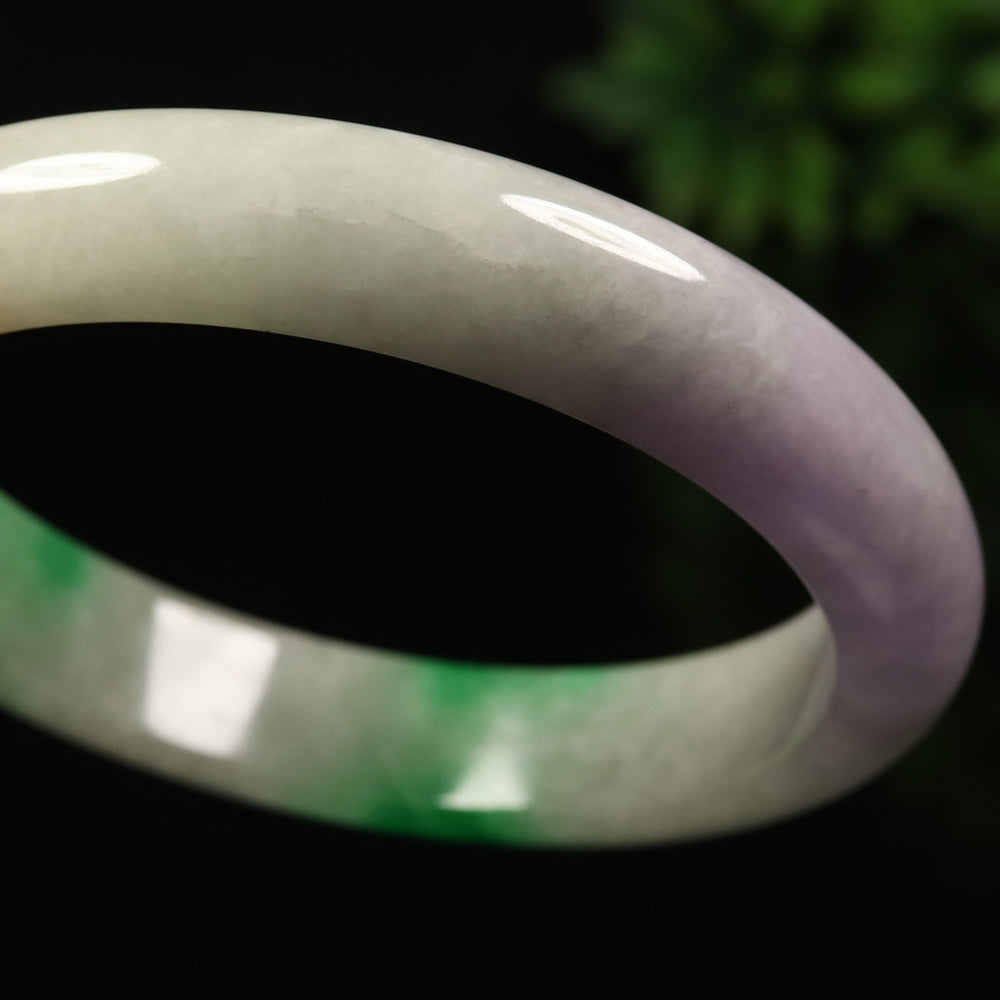 VINTAGE Large Jadeite Green/Brown/Lavender Jade Bangle-Unique Multi-Color Jade F829 - JazzyJewelbyAmina 