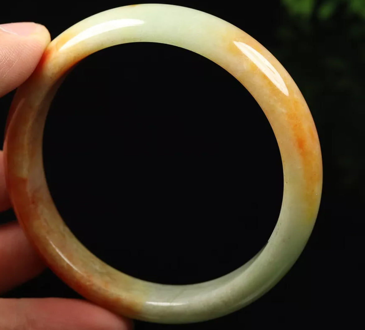 VINTAGE Large Jadeite Green/Orange Jade Bangle Size 60mm