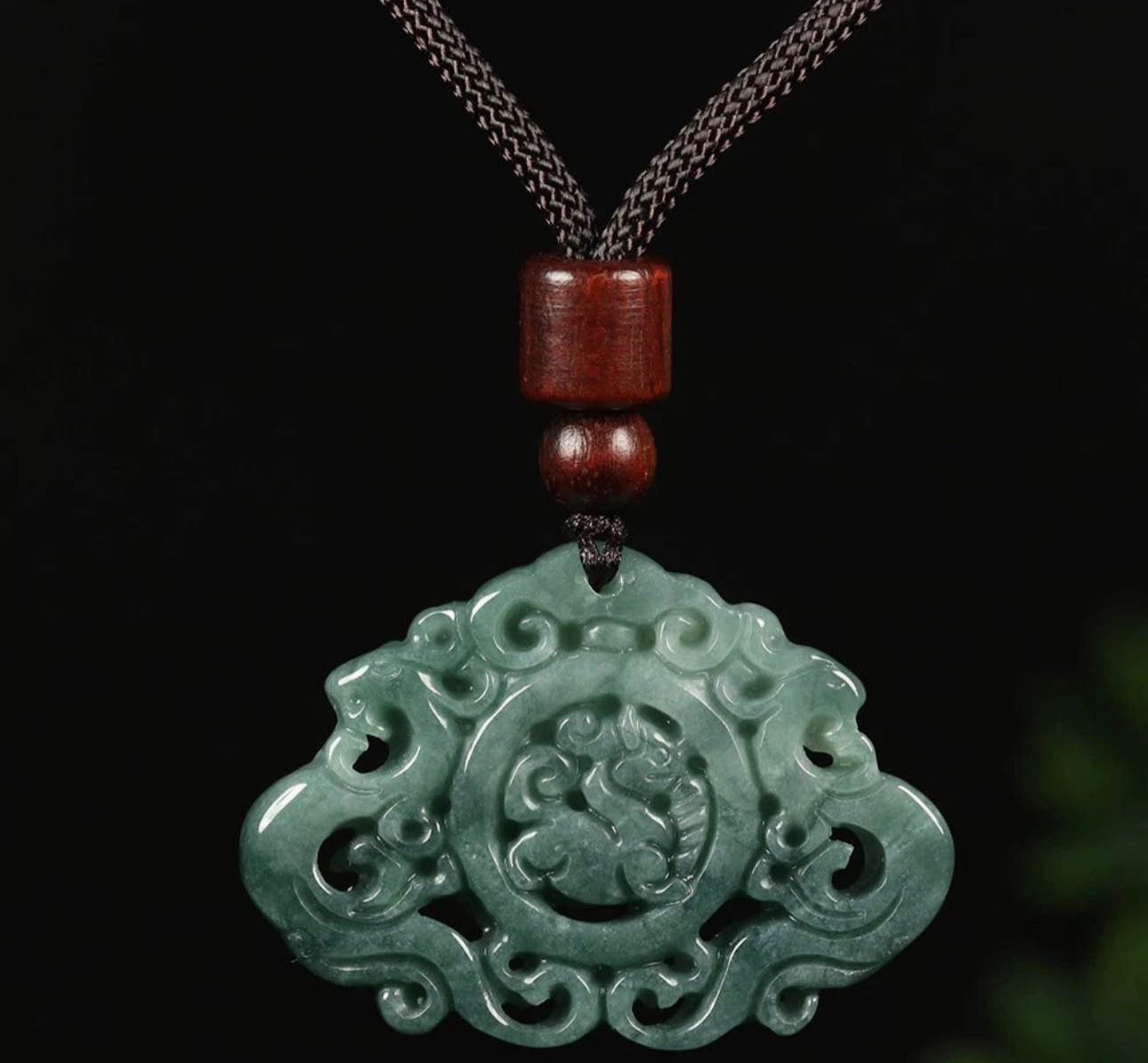 VINTAGE Certified Grade A Green 100% Natural Jadeite Jade Pendant Dragon Phoenix F915 - JazzyJewelbyAmina 