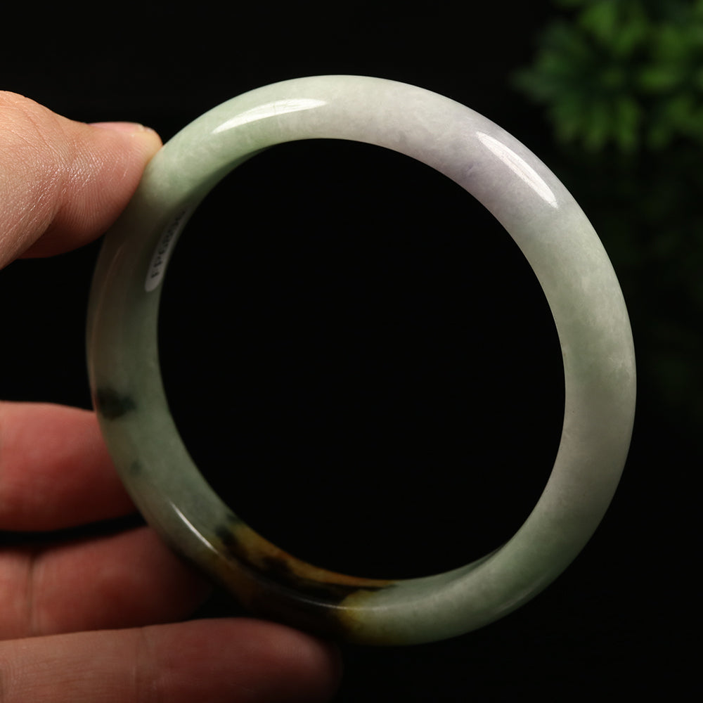 VINTAGE Large Jadeite Green/Brown/Lavender Jade Bangle Size 63mm J845 - JazzyJewelbyAmina 