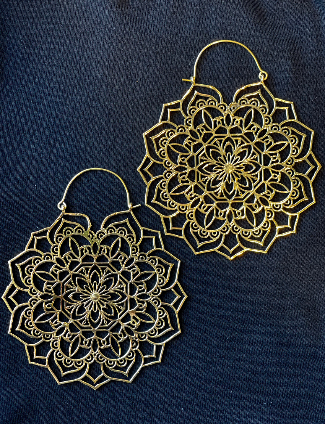 Handmade Boho Gold Brass Floral Mandala Earrings - XL Oversized - JazzyJewelbyAmina 