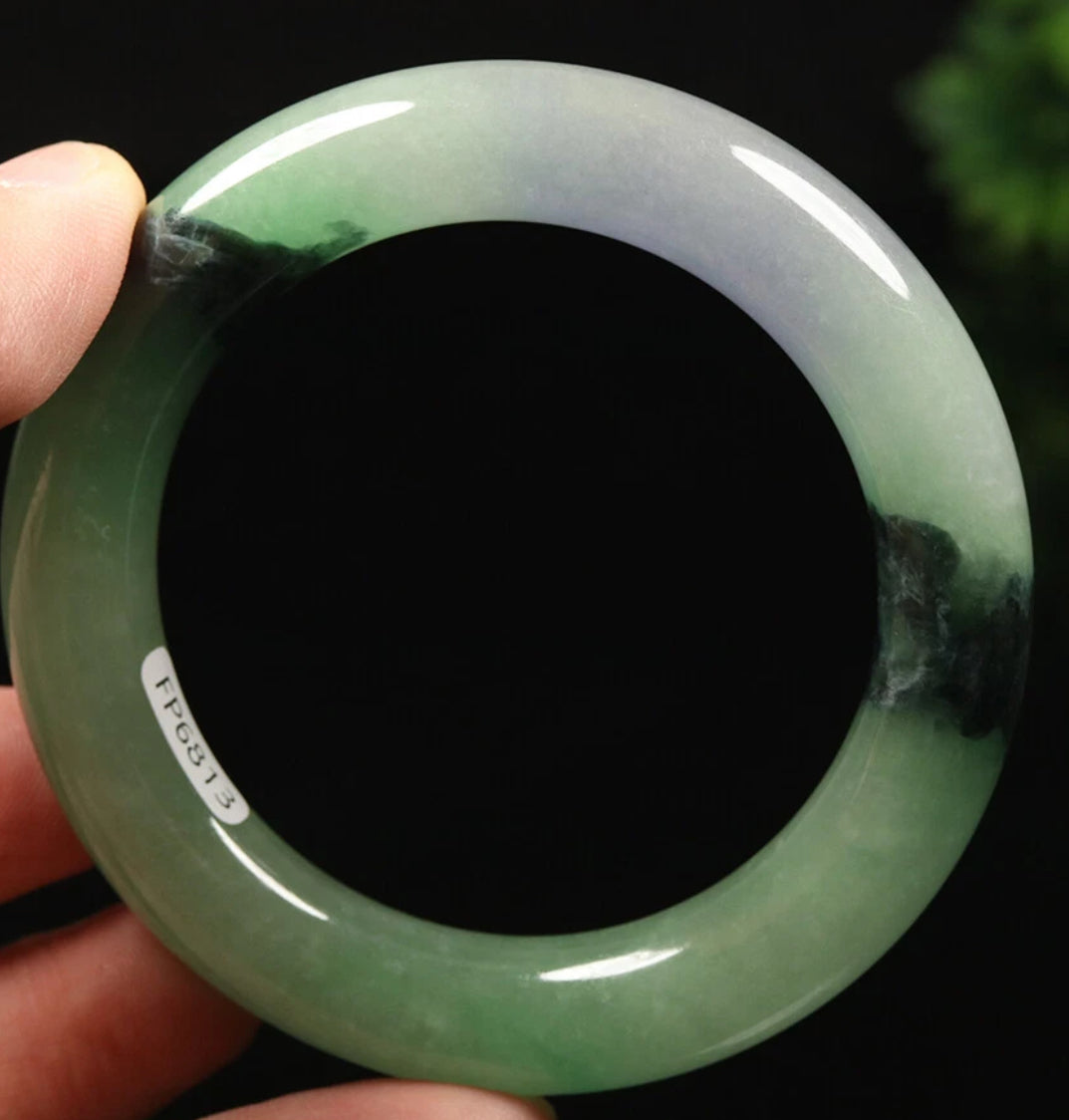 VINTAGE Small Jadeite Green/Black and Hint of Lavender Size 55 mm Round Princess Cut A679 - JazzyJewelbyAmina 