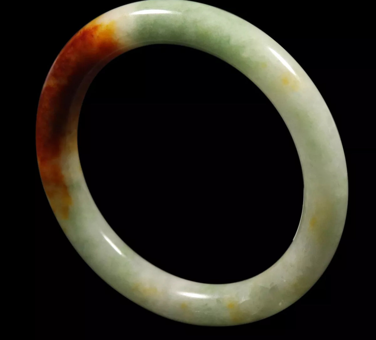 VINTAGE Medium Jadeite Green/Brown Jade Bangle Size 58mm Round Princess Cut D979 - JazzyJewelbyAmina 
