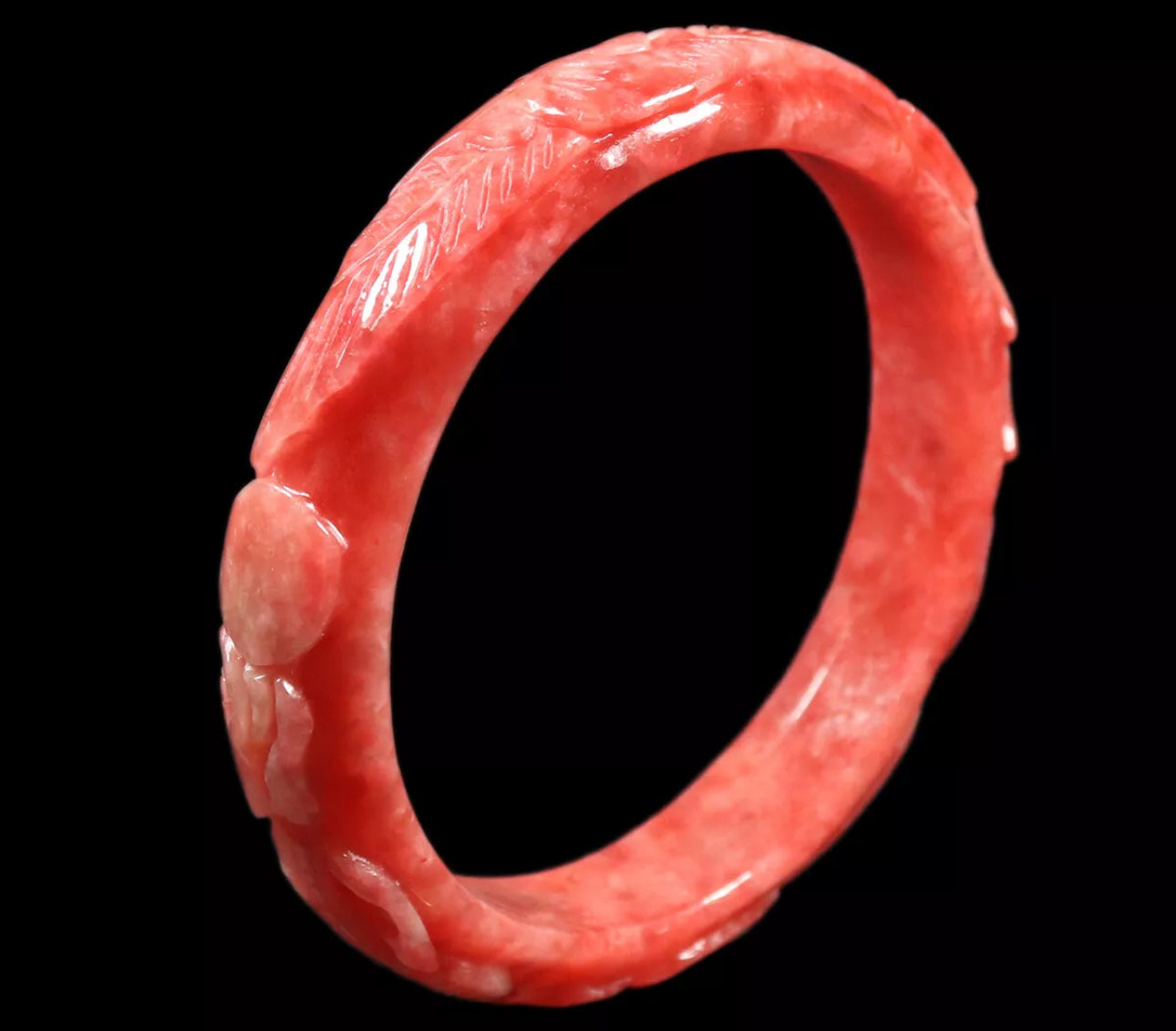 VINTAGE Large Jadeite Red Jade Bangle Hand Carved Dragon Phoenix Size 62mm D433 - JazzyJewelbyAmina 