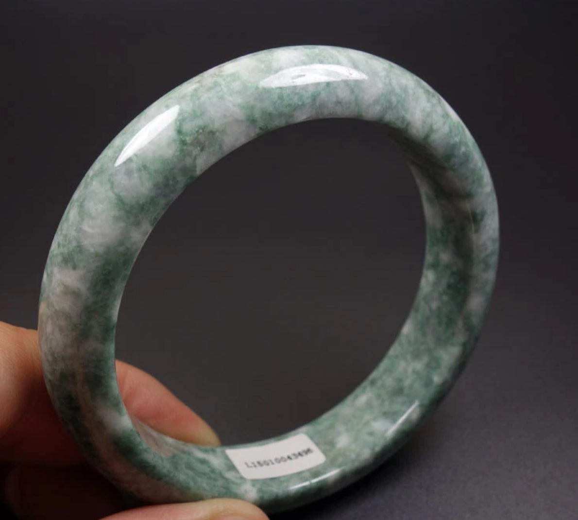 VINTAGE Large Certified Jadiete Green/White Jade Bangle Size 61mm U045
