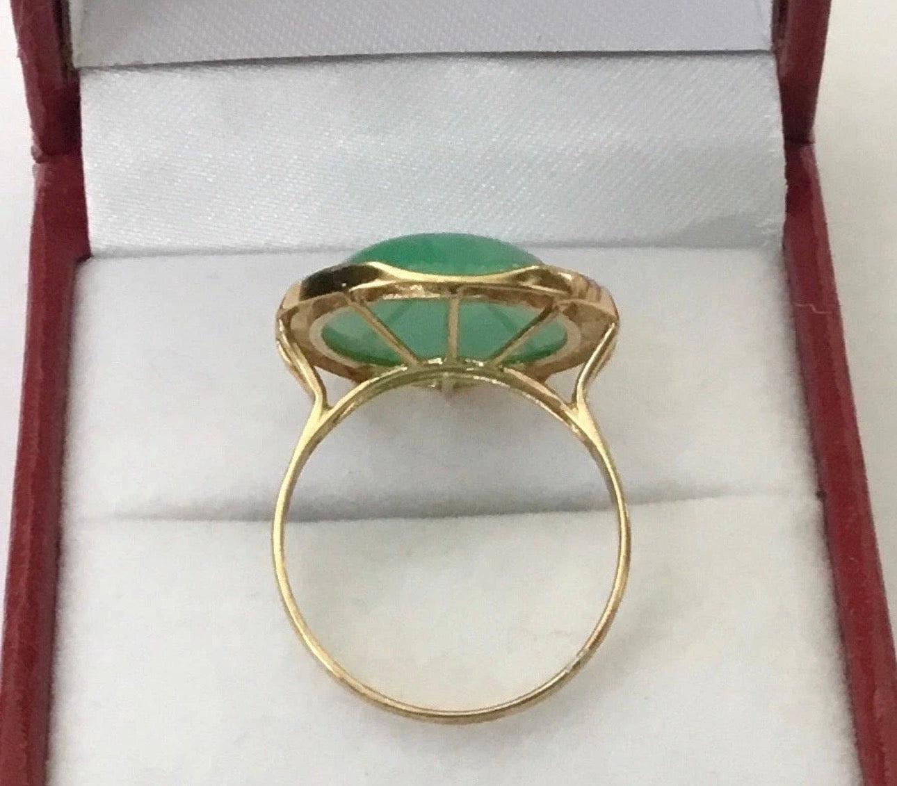 VINTAGE Owned Green Jade Ring w/ Diamonds 14K Solid Gold - stamped