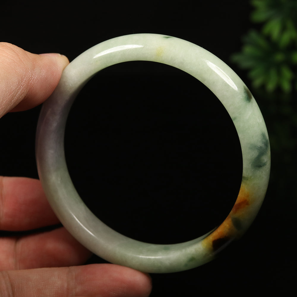 VINTAGE Large Jadeite Green/Brown/Lavender Jade Bangle Size 63mm J845 - JazzyJewelbyAmina 
