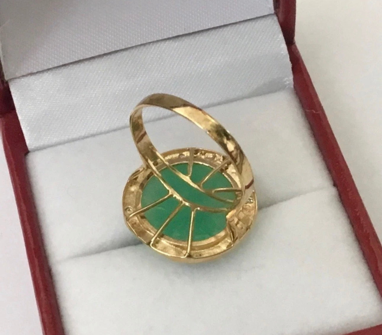 VINTAGE Owned Green Jade Ring w/ Diamonds 14K Solid Gold - stamped