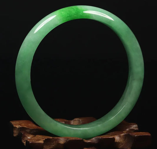 VINTAGE Large Jadeite Green Jade Bangle Size 60mm A631 Pop Green! - JazzyJewelbyAmina 