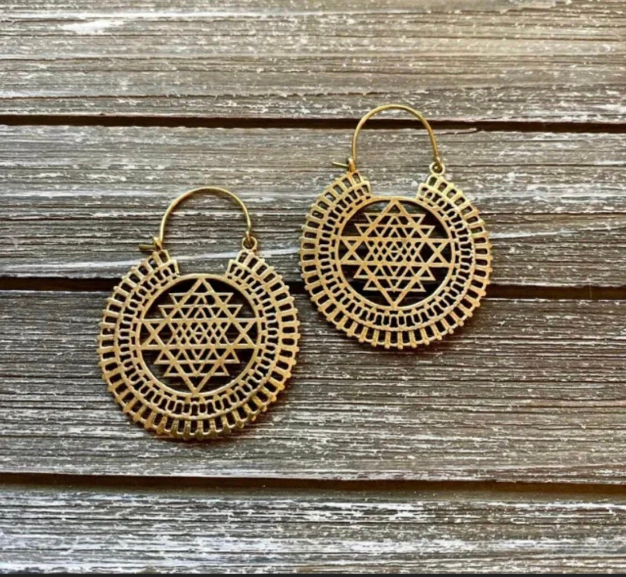 Handmade BOHO Brass Pyramid Large Round Drop Earrings - JazzyJewelbyAmina 
