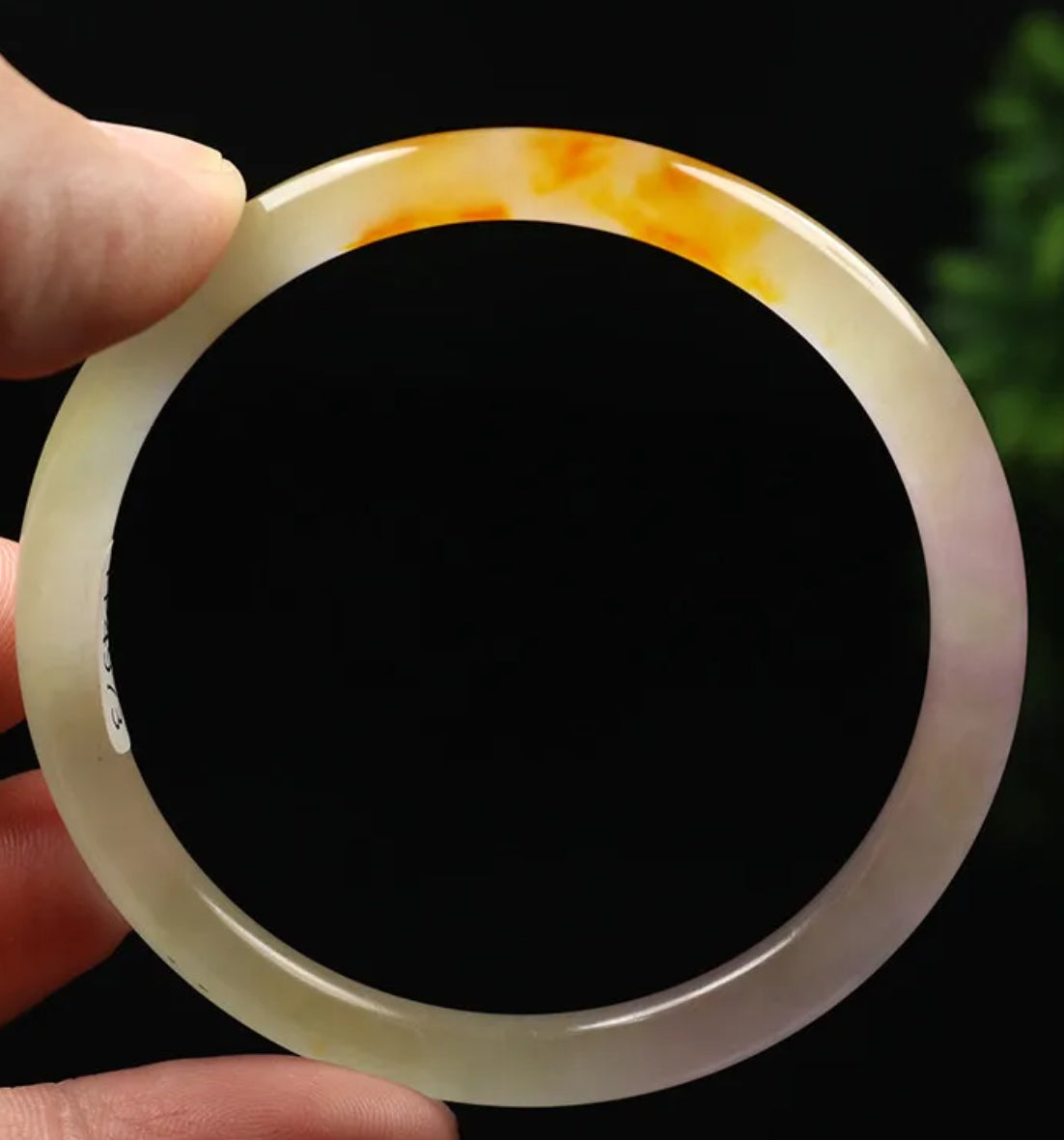 VINTAGE Small Jadeite Green/Rust/Lavender Round Princess Thin Cut Jade Bangle Size 56mm M999 - JazzyJewelbyAmina 
