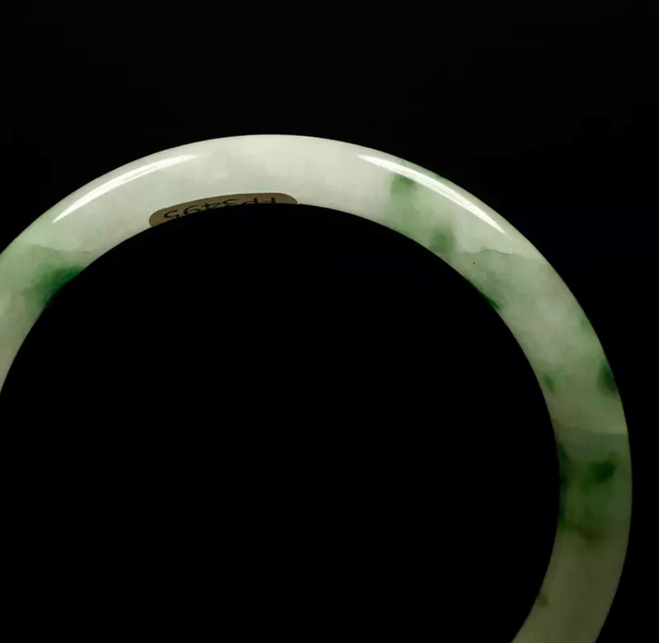 VINTAGE Medium Jadeite Green White Jade Bangle Size 59mm Round Princess Cut G043 - JazzyJewelbyAmina 