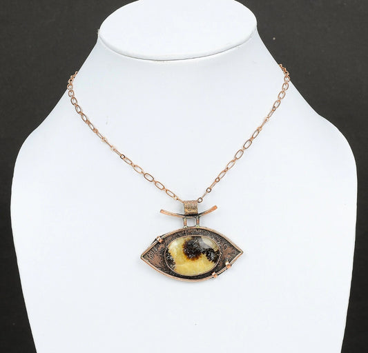 VINTAGE Oval Root Chakra Septarian Gemstone Bezel Artisan Pendant Copper